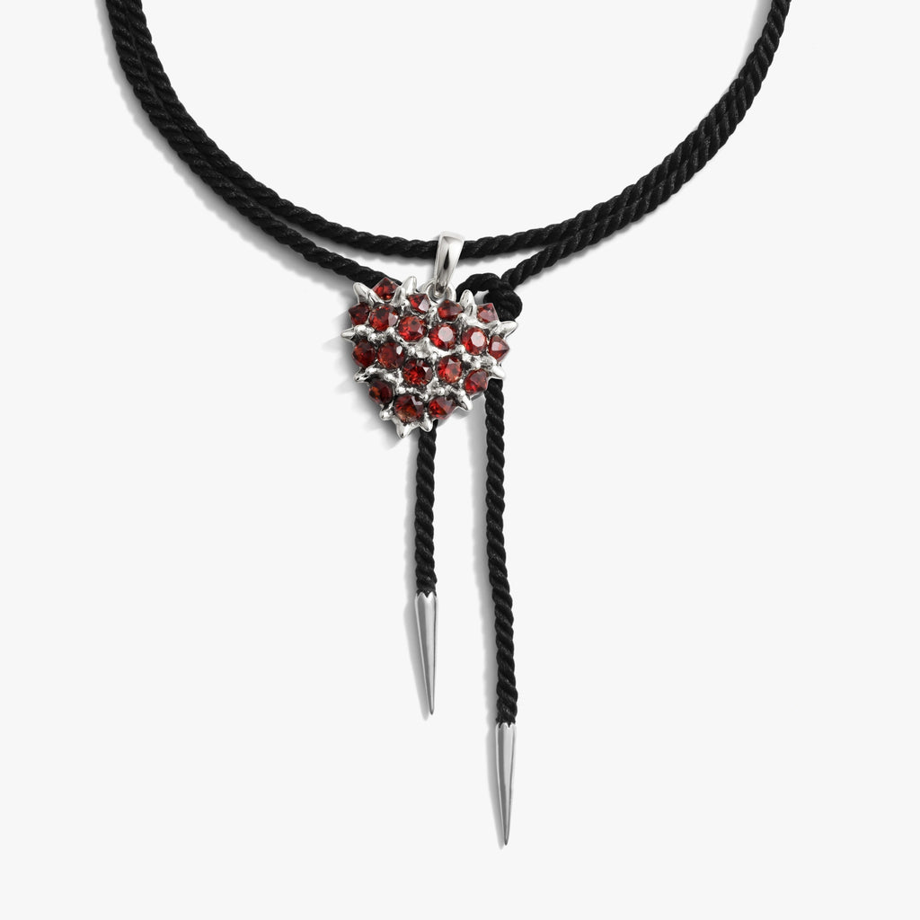 Awe Inspired Necklaces Gemstone Spiked Heart Locket Cord Necklace