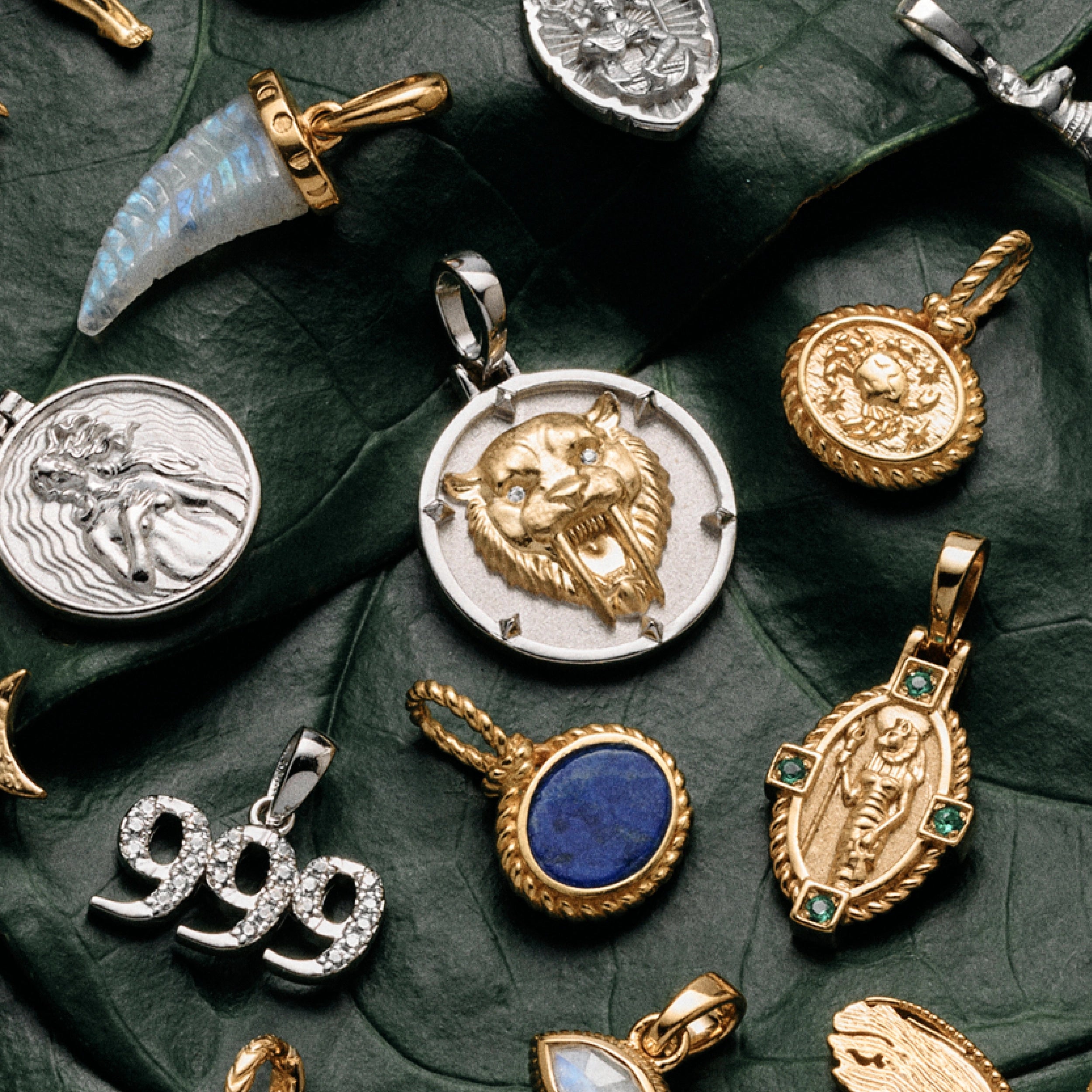 Awe Inspired Pendants 14K Gold Vermeil / 925 Sterling Silver Sapphire Saber-Toothed Cat Pendant