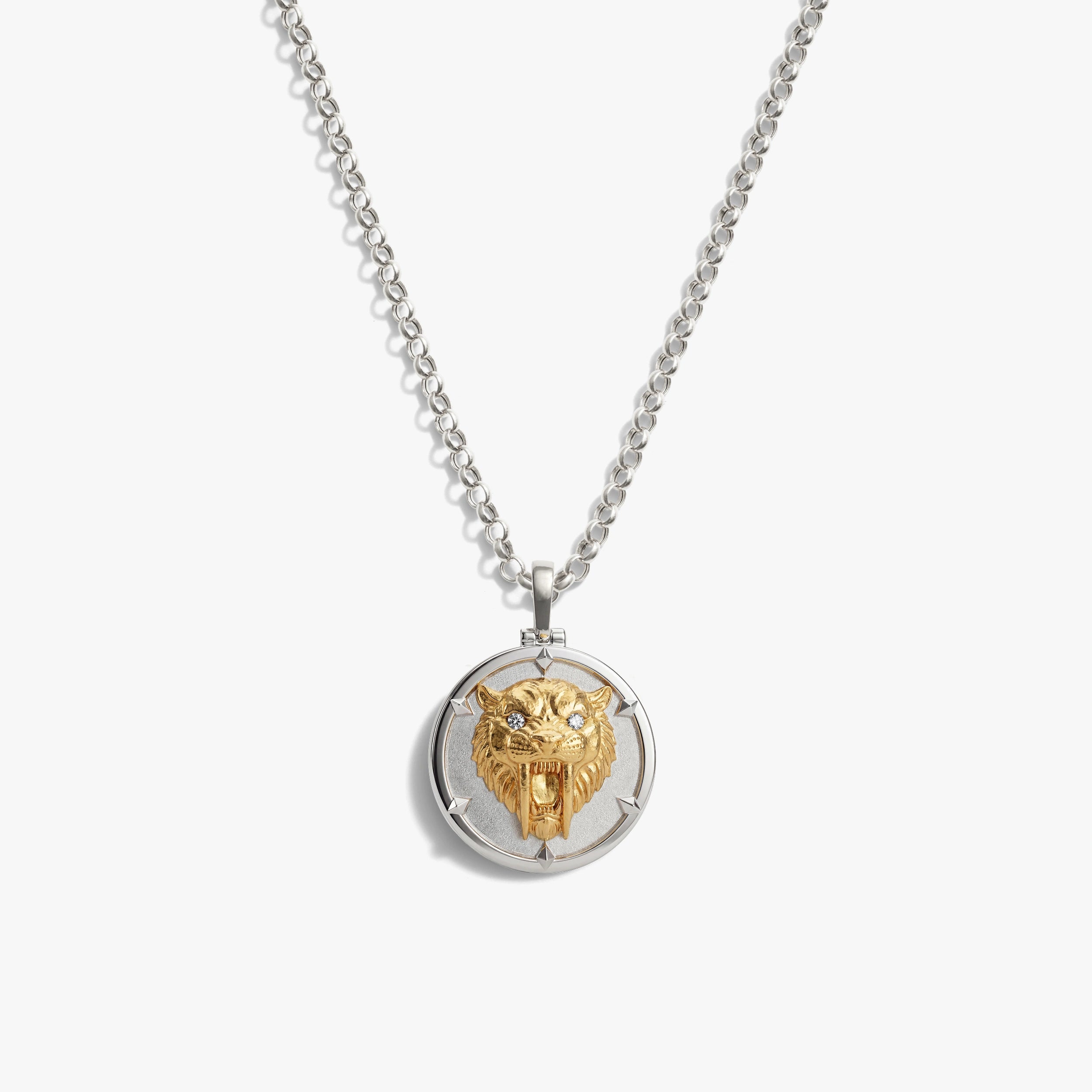 Awe Inspired Necklaces 925 Sterling Silver / 16''-18'' Sapphire Saber-Toothed Cat Necklace