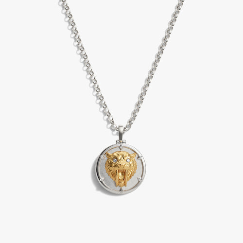 Awe Inspired Necklaces 925 Sterling Silver / 16''-18'' Sapphire Saber-Toothed Cat Necklace