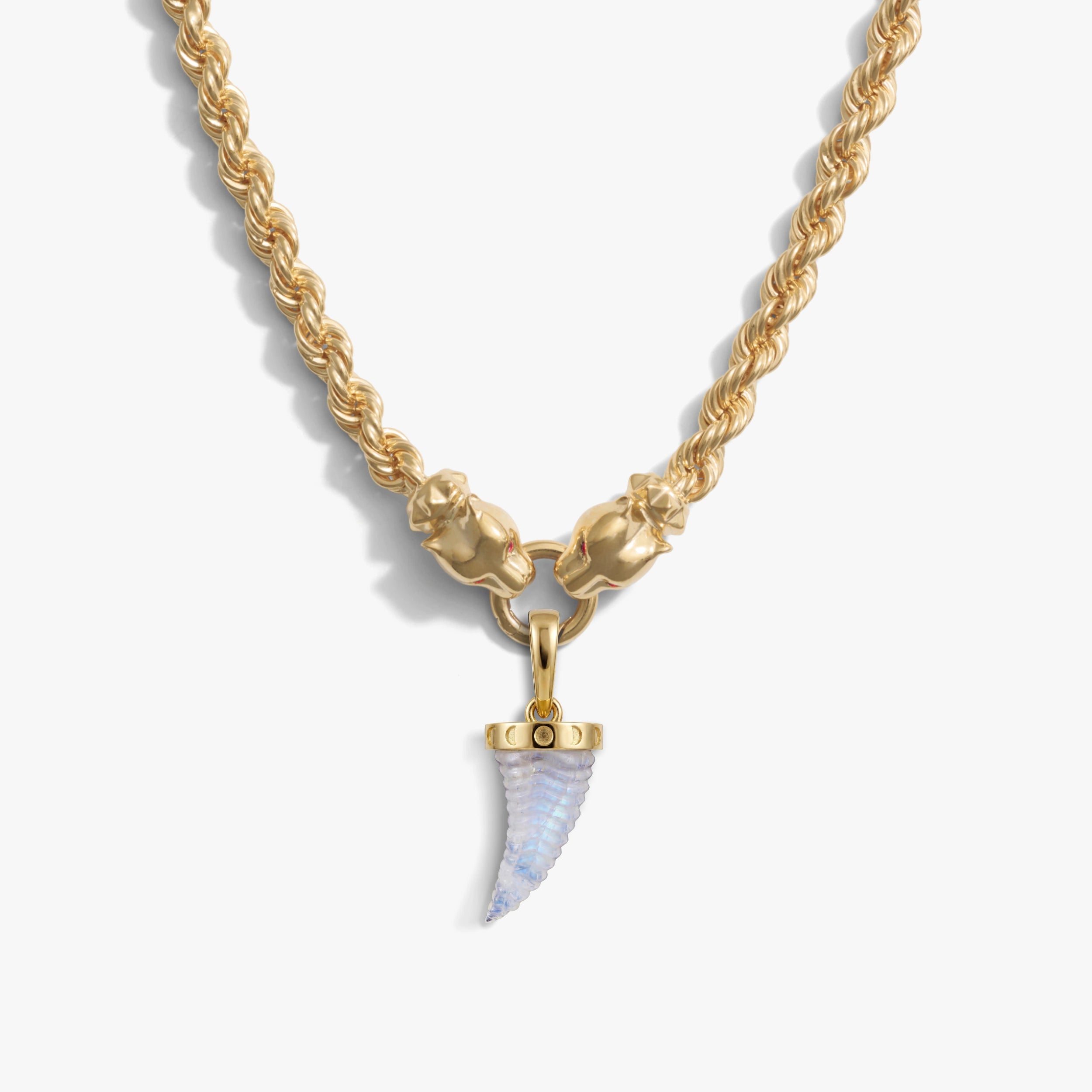 Awe Inspired Necklaces 14K Gold Vermeil / Rainbow Moonstone Carved Gemstone Saber-Tooth Necklace