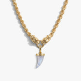 Awe Inspired Necklaces 14K Gold Vermeil / Rainbow Moonstone Carved Gemstone Saber-Tooth Necklace