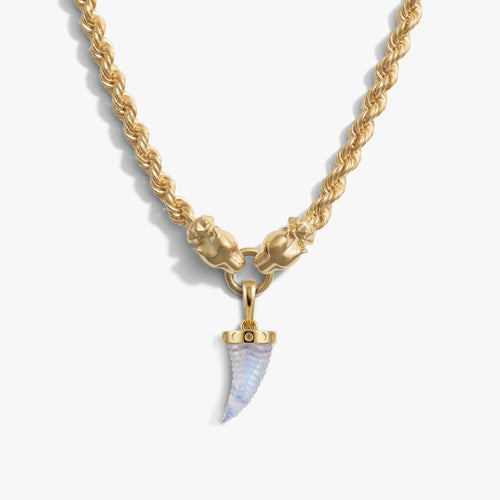 Awe Inspired Necklaces 14K Gold Vermeil / Rainbow Moonstone Carved Gemstone Saber-Tooth Necklace