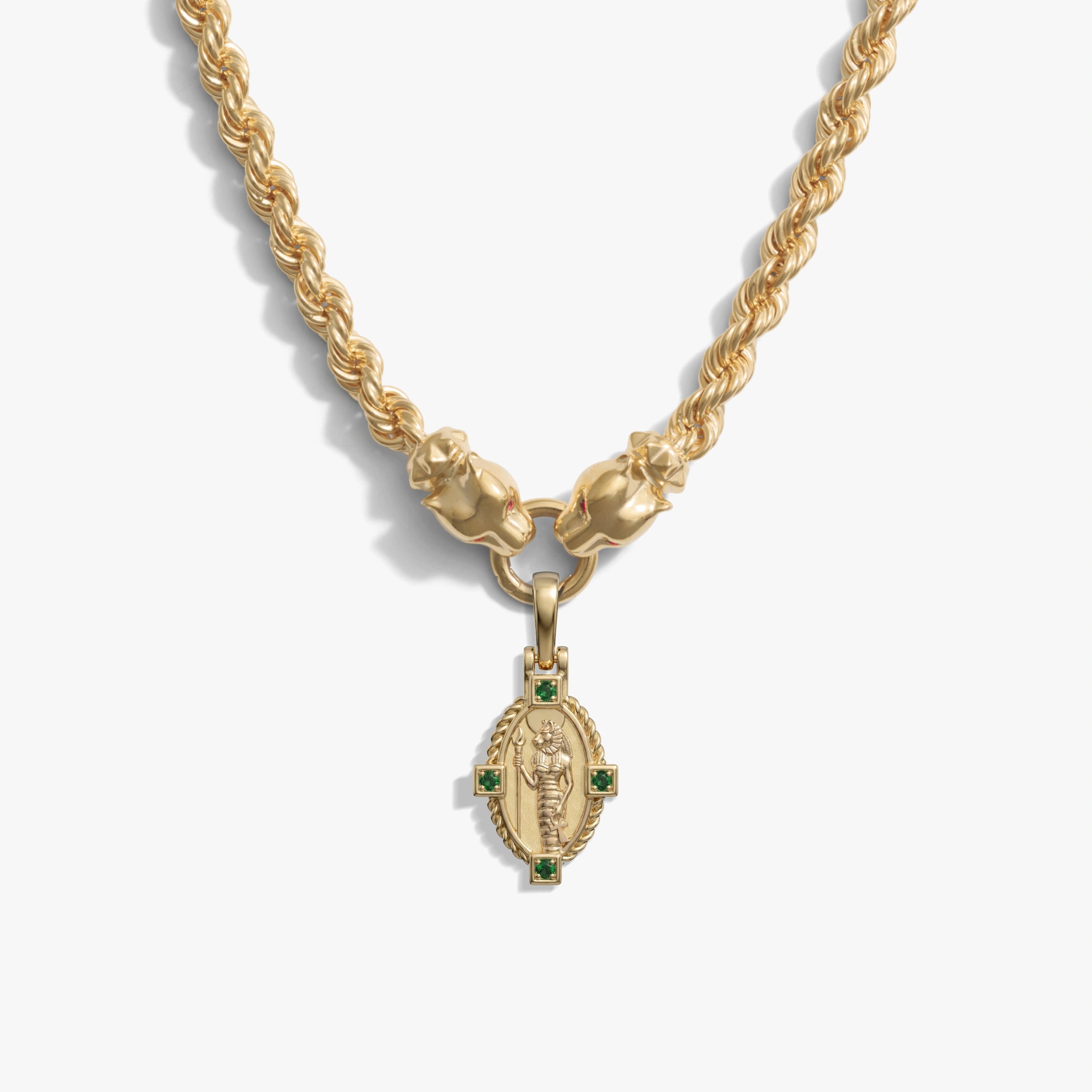 Awe Inspired Necklaces 14K Gold Vermeil Sekhmet & Bastet Dual Goddess Jaguar Necklace