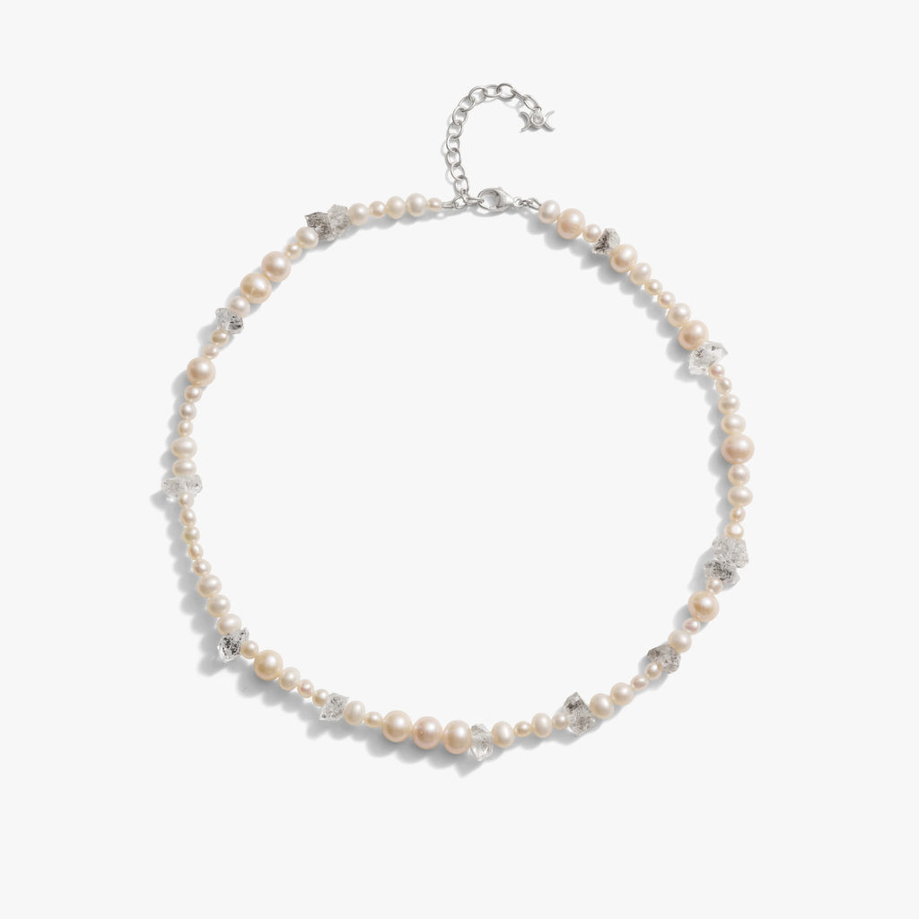 Awe Inspired Necklaces 925 Sterling Silver / Freshwater Pearl White Pearl & Raw Crystal Necklace