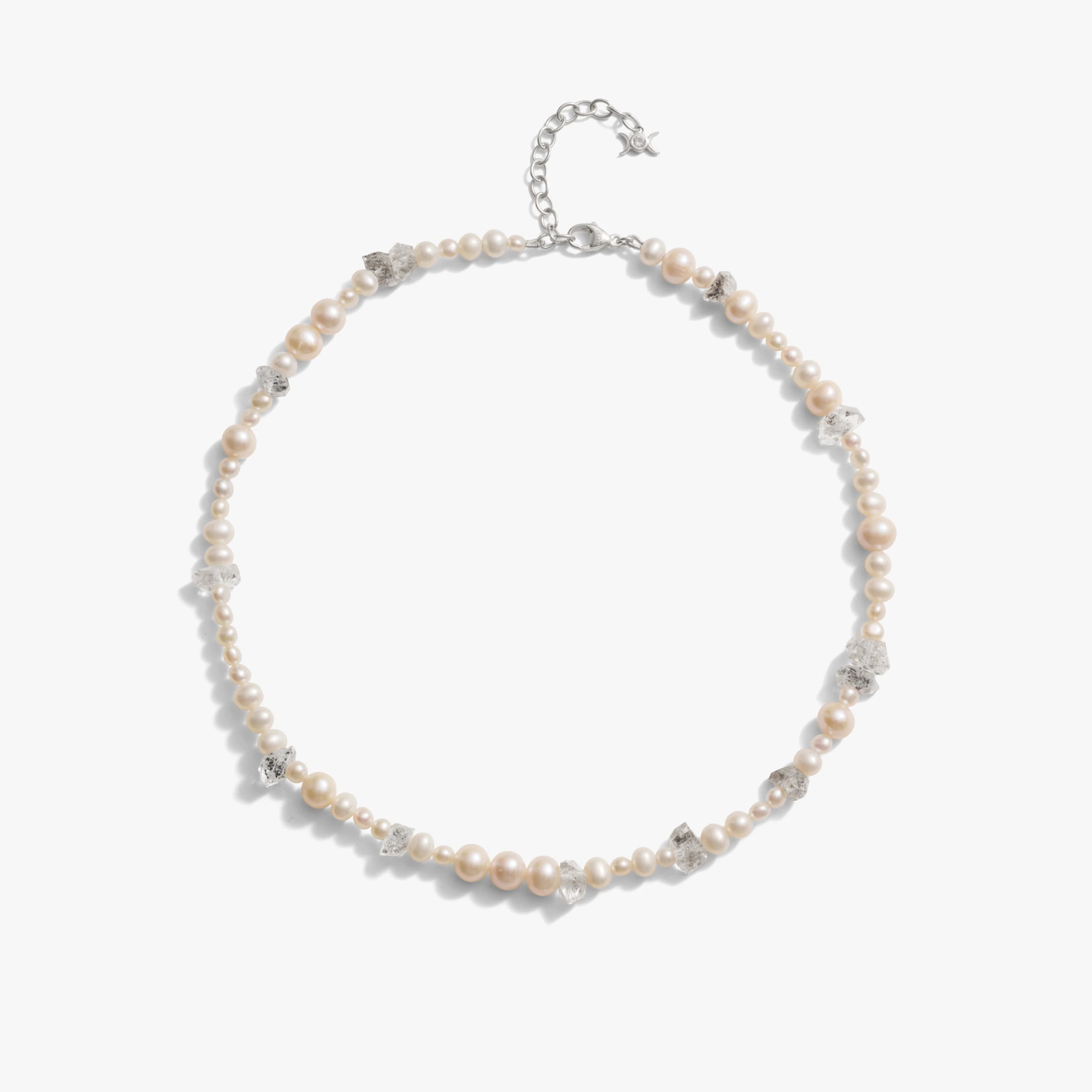 Awe Inspired Necklaces 925 Sterling Silver / Freshwater Pearl White Pearl & Raw Crystal Necklace