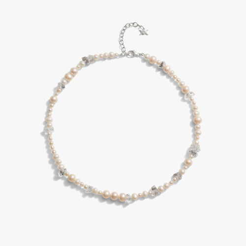 Awe Inspired Necklaces 925 Sterling Silver / Freshwater Pearl White Pearl & Raw Crystal Necklace