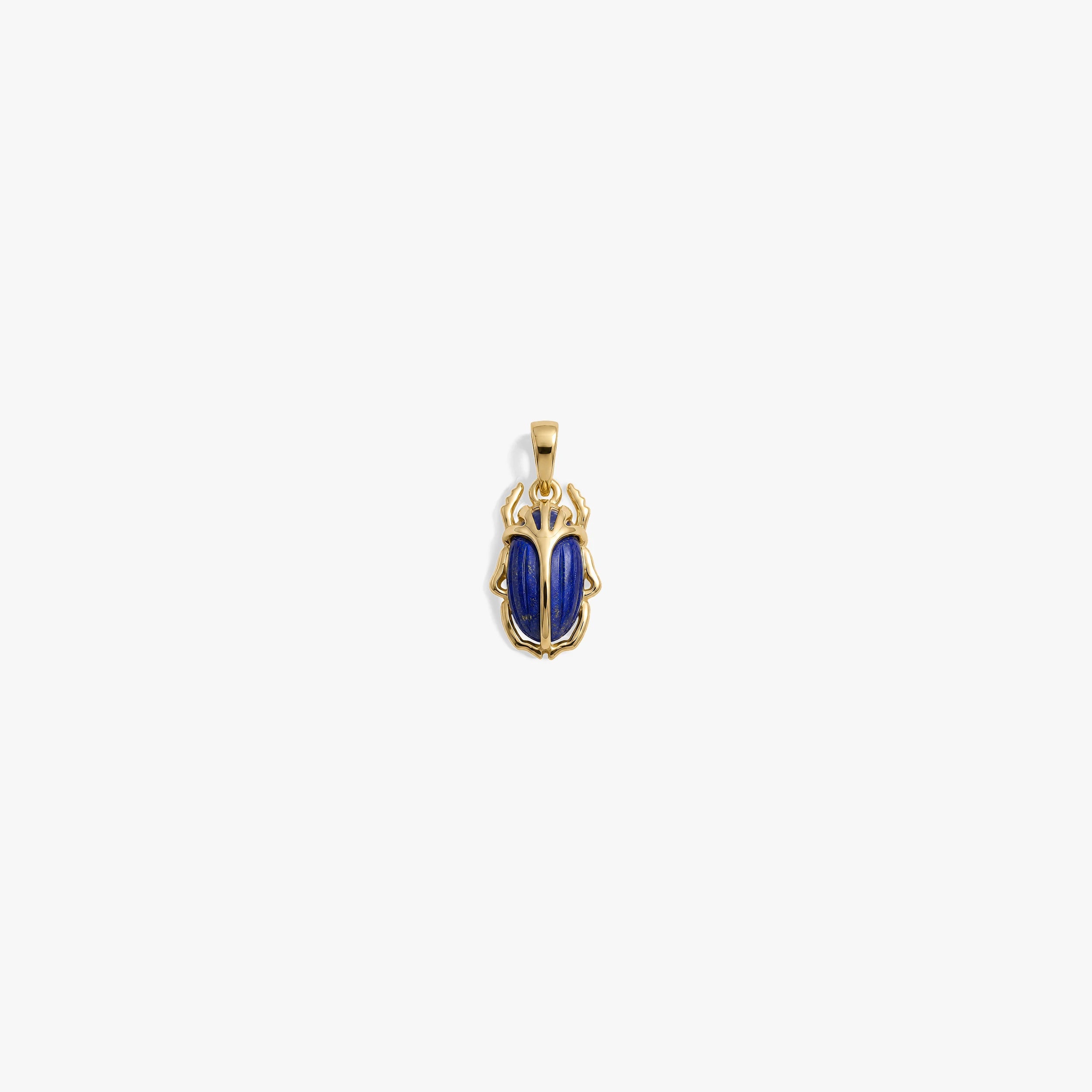 Awe Inspired Pendants 14K Gold Vermeil / Blue Lapis Carved Gemstone Deathwatch Beetle Pendant