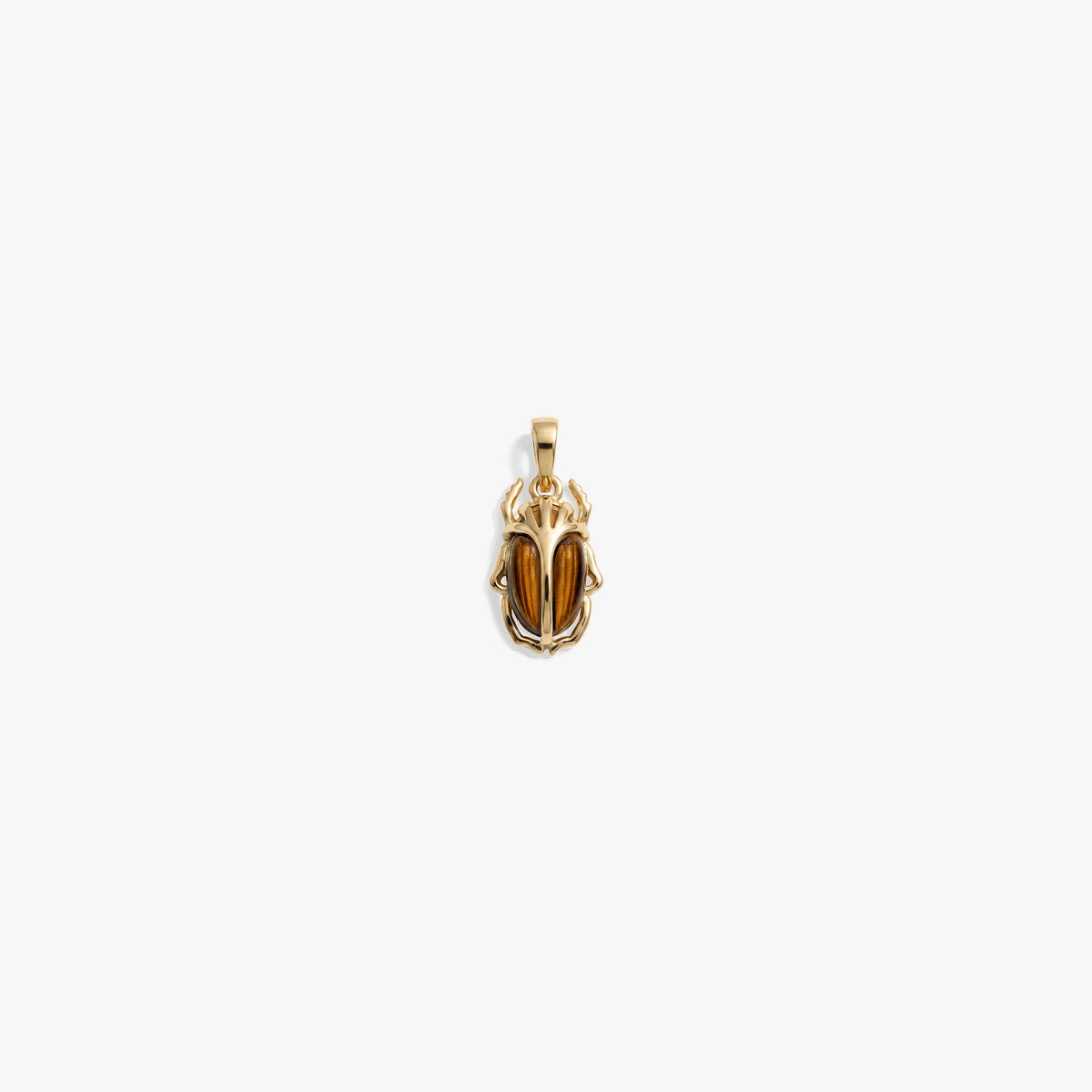 Awe Inspired Pendants 14K Gold Vermeil / Tiger's Eye Carved Gemstone Deathwatch Beetle Pendant