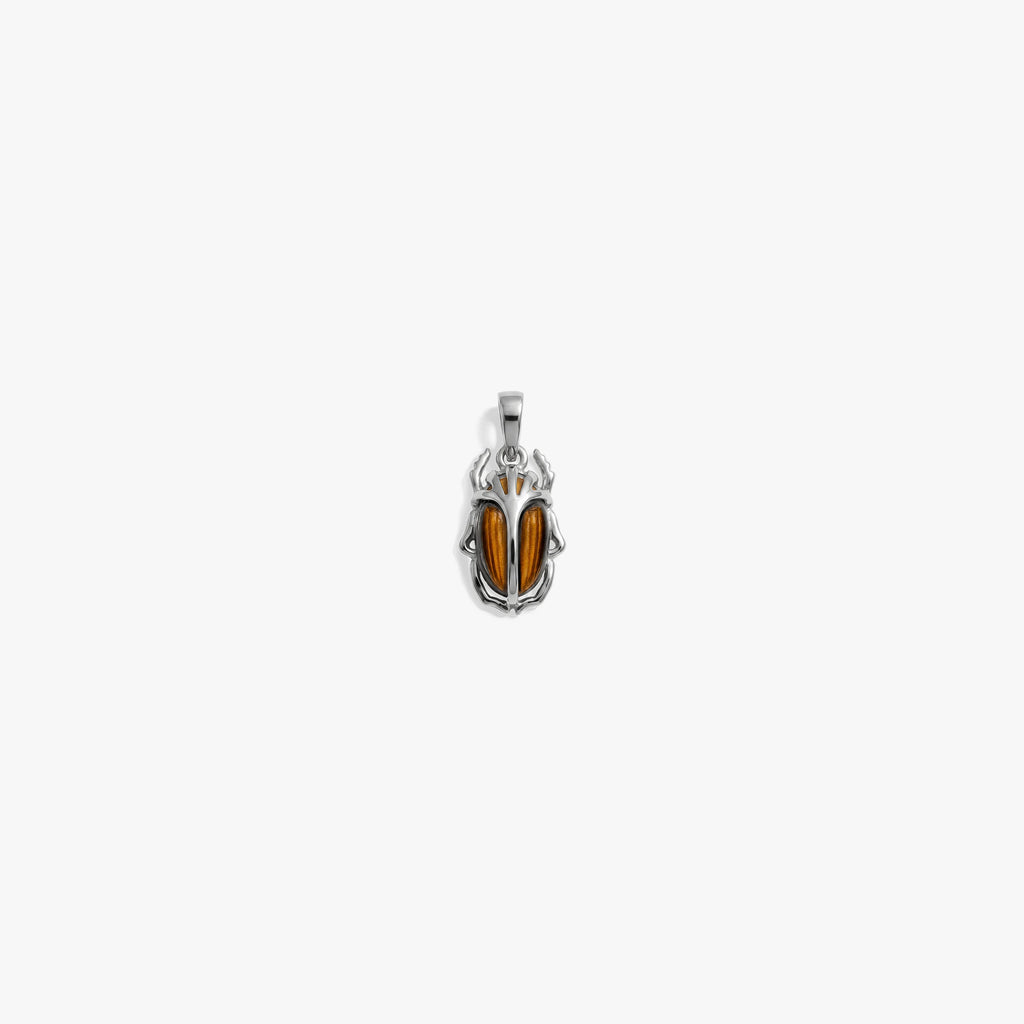 Awe Inspired Pendants 925 Sterling Silver / Tiger's Eye Carved Gemstone Deathwatch Beetle Pendant