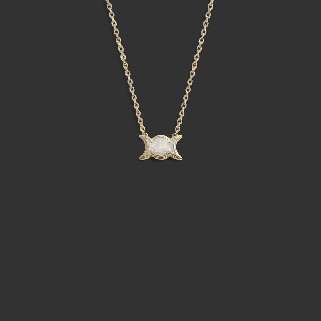 Awe Inspired Necklaces 14K Yellow Gold Opal Triple Moon Motif Necklace