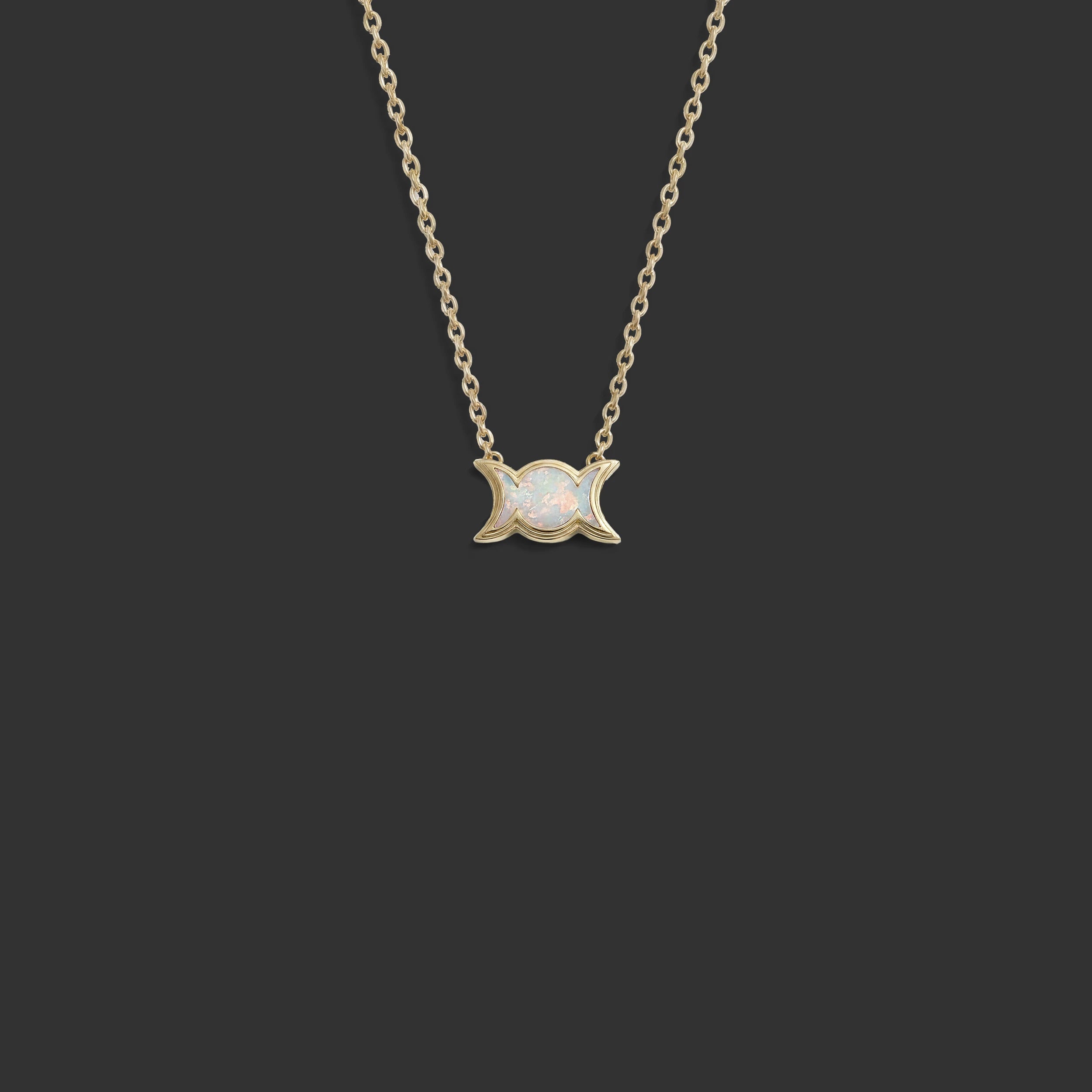 Awe Inspired Necklaces 14K Yellow Gold Opal Triple Moon Motif Necklace
