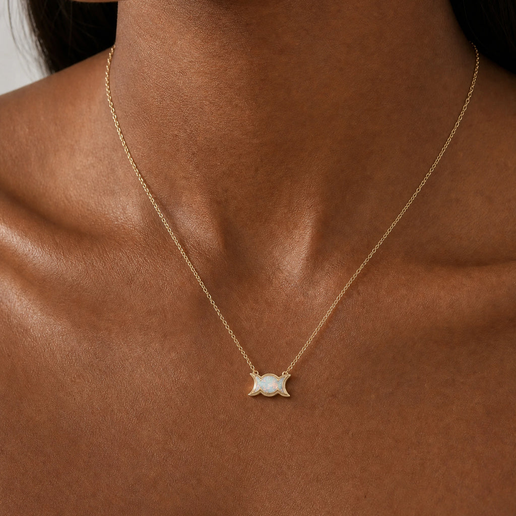 Awe Inspired Necklaces Opal Triple Moon Motif Necklace