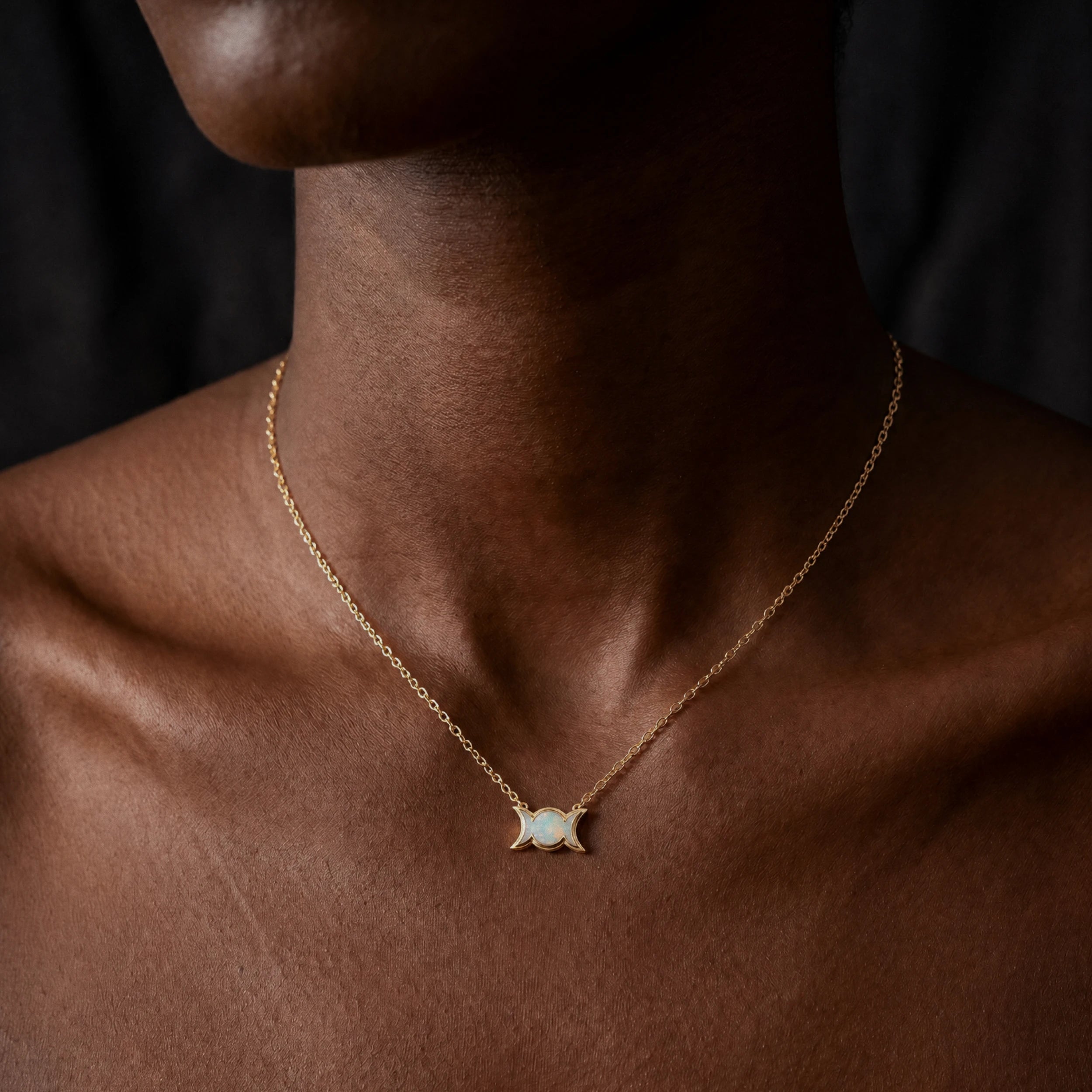 Awe Inspired Necklaces Opal Triple Moon Motif Necklace
