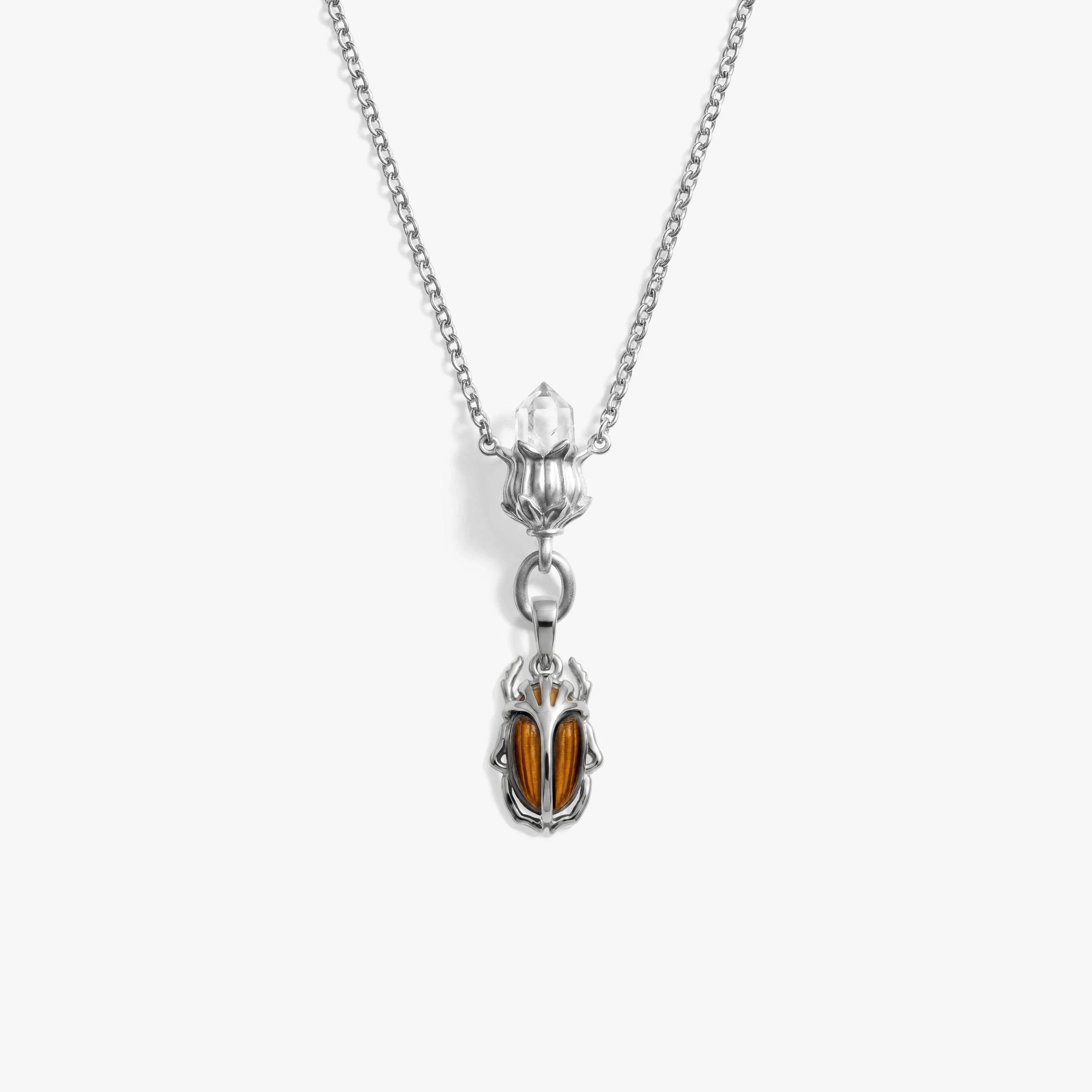 Awe Inspired Necklaces 925 Sterling Silver / Tiger's Eye Deathwatch Beetle Collector Necklace
