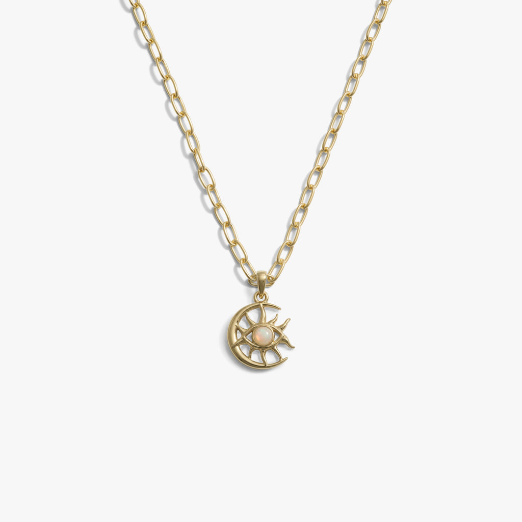 Awe Inspired Necklaces 14K Gold Vermeil / Mini Paperclip Chain Necklace / 16'' - 18'' Cosmic Moon Eye Necklace