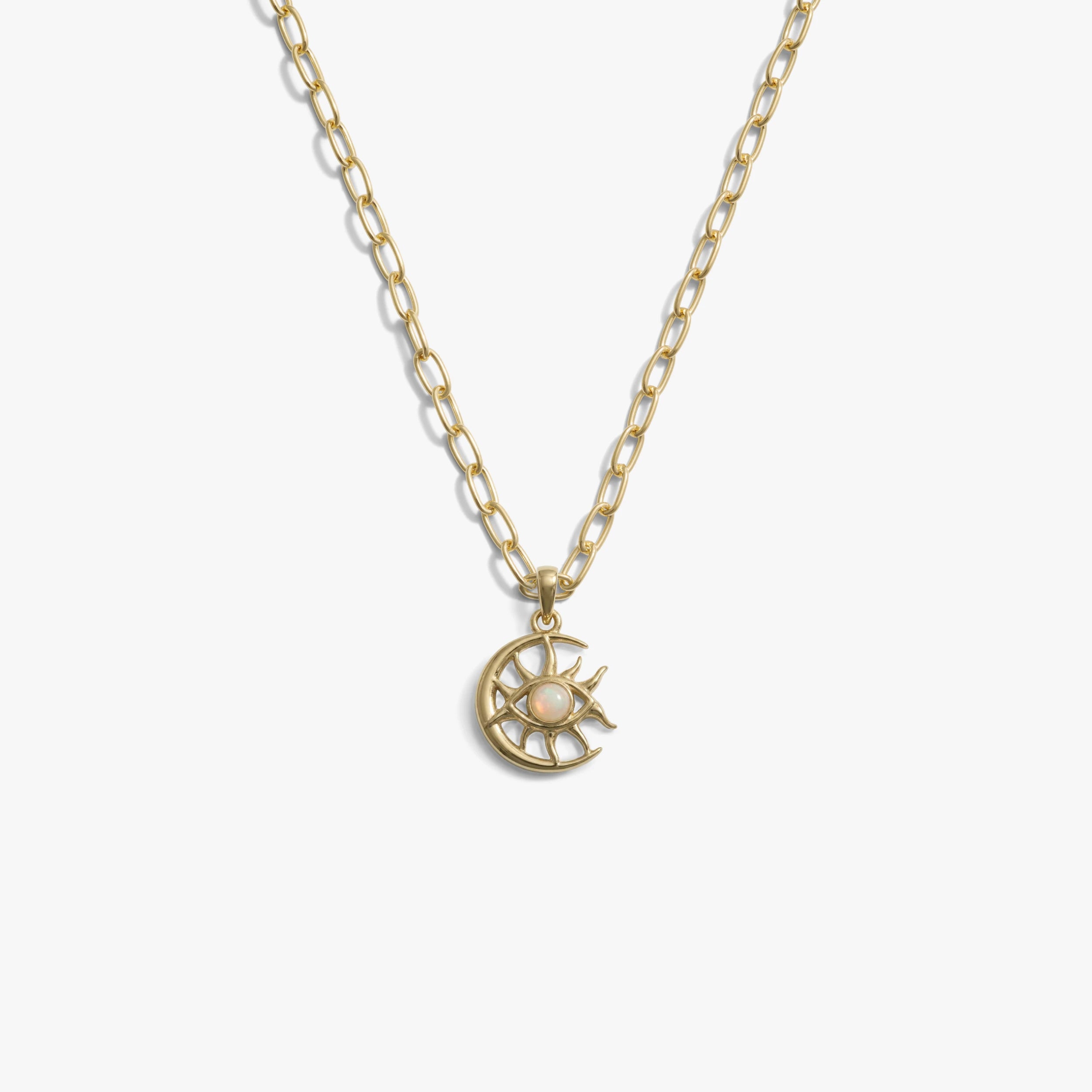 Awe Inspired Necklaces 14K Gold Vermeil / Mini Paperclip Chain Necklace / 16'' - 18'' Cosmic Moon Eye Necklace
