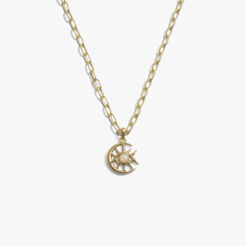 Awe Inspired Necklaces 14K Gold Vermeil / Mini Paperclip Chain Necklace / 16'' - 18'' Cosmic Moon Eye Necklace