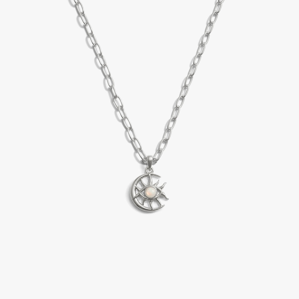 Awe Inspired Necklaces 925 Sterling Silver / Mini Paperclip Chain Necklace / 16'' - 18'' Cosmic Moon Eye Necklace