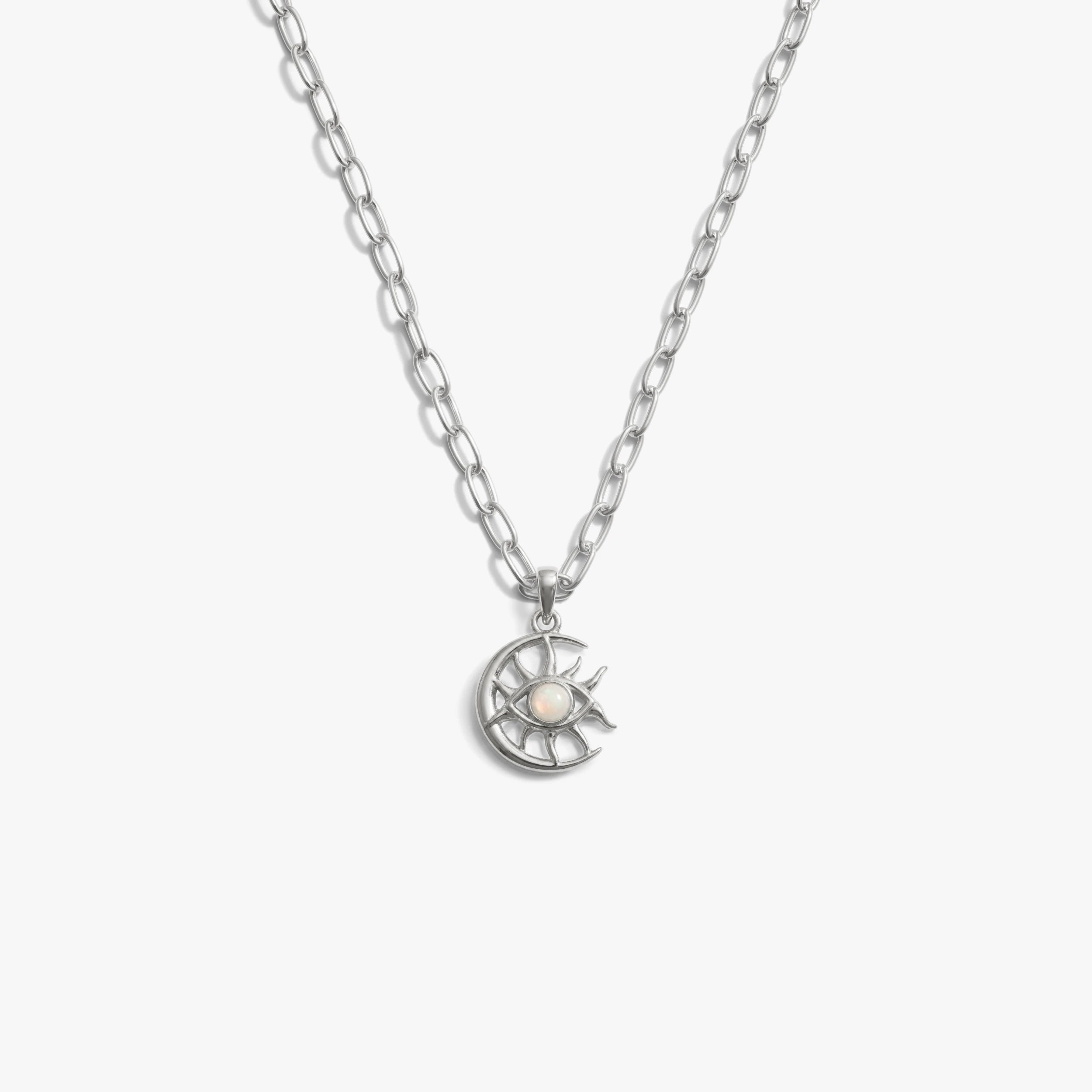 Awe Inspired Necklaces 925 Sterling Silver / Mini Paperclip Chain Necklace / 16'' - 18'' Cosmic Moon Eye Necklace