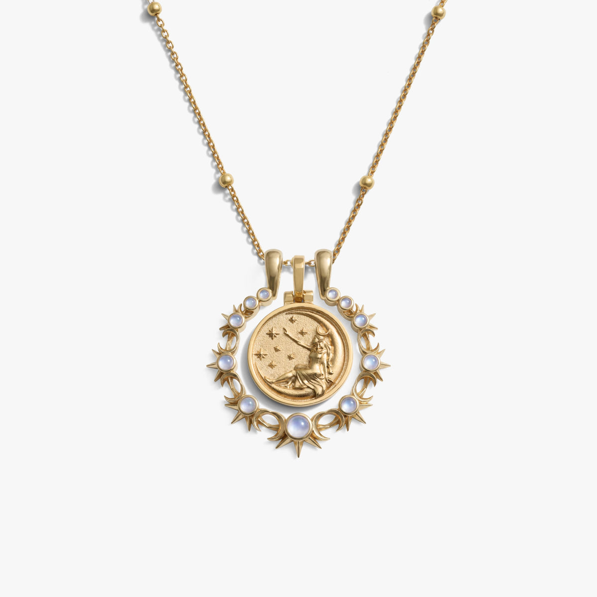 Awe Inspired Necklaces 14K Gold Vermeil / Mini Selene / 16'' - 18'' Mini Triple Moon Goddess Halo Necklace Set