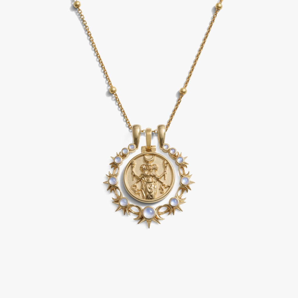 Awe Inspired Necklaces 14K Gold Vermeil / Mini Hecate / 16'' - 18'' Mini Triple Moon Goddess Halo Necklace Set