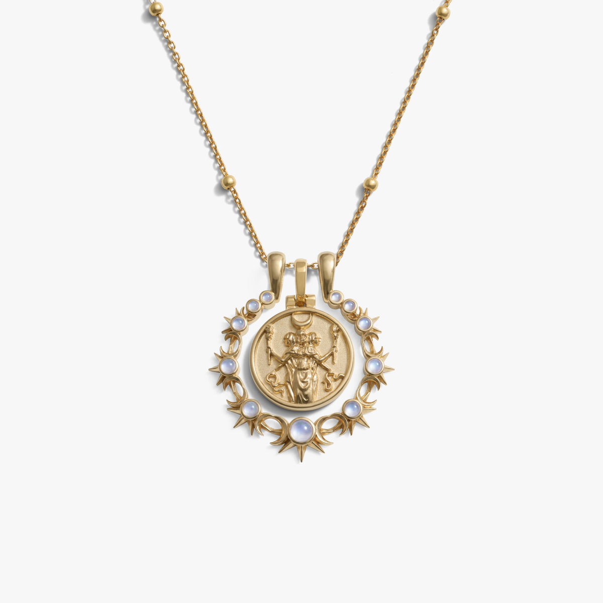 Awe Inspired Necklaces 14K Gold Vermeil / Mini Hecate / 16'' - 18'' Mini Triple Moon Goddess Halo Necklace Set