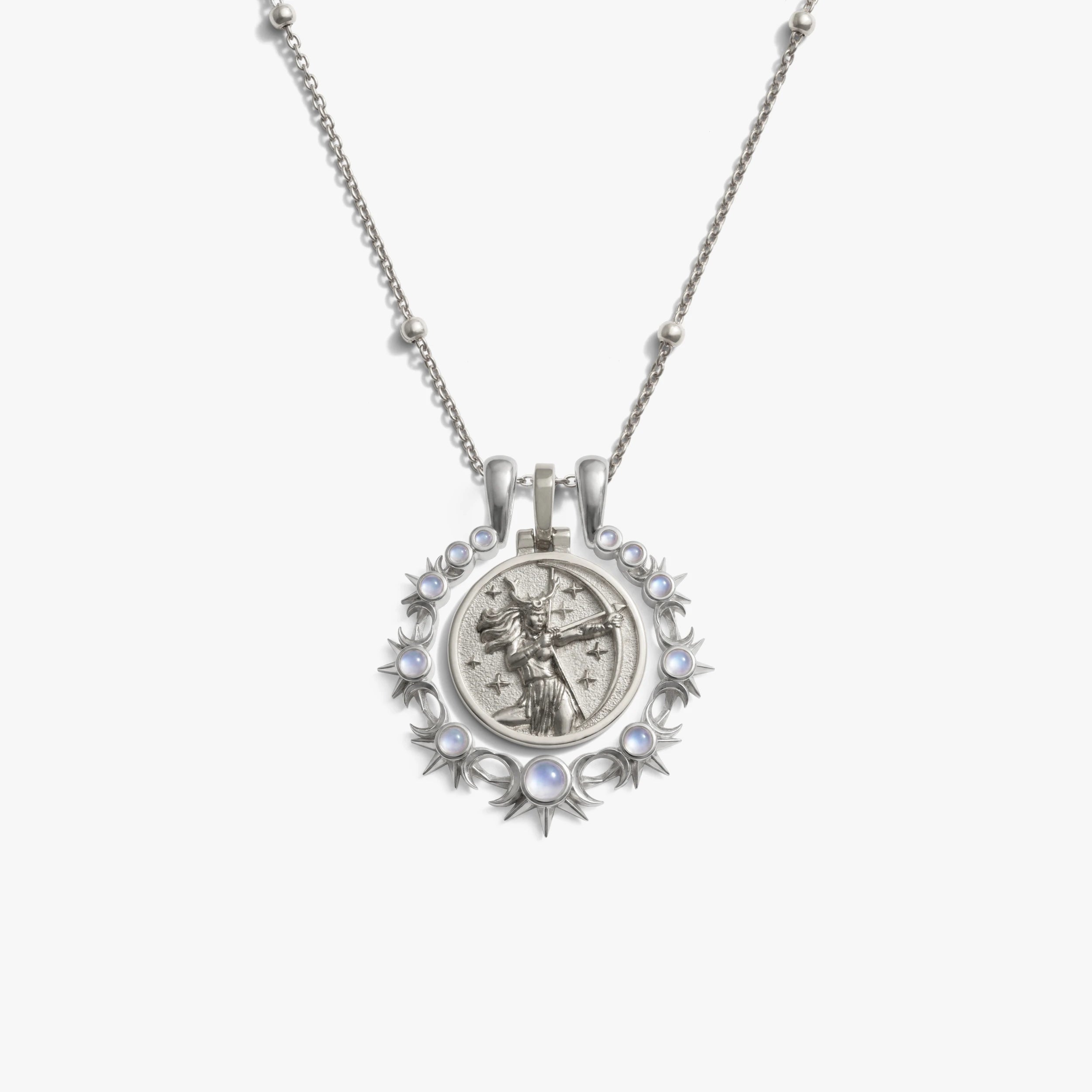 Awe Inspired Necklaces 925 Sterling Silver / Mini Artemis / 16'' - 18'' Mini Triple Moon Goddess Halo Necklace Set