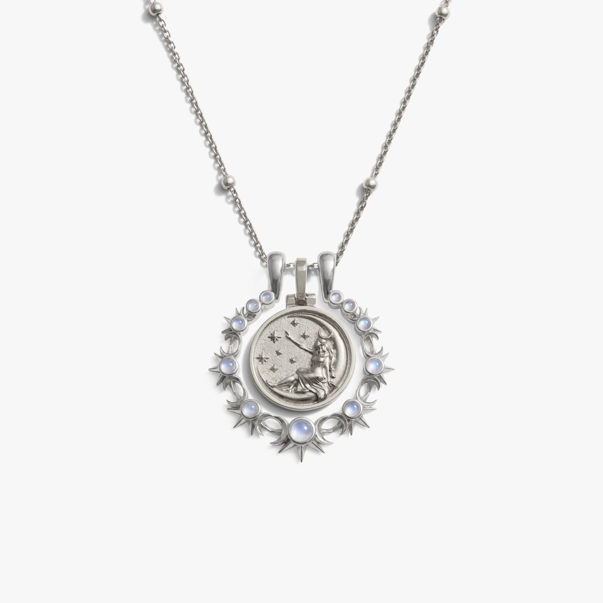 Awe Inspired Necklaces 925 Sterling Silver / Mini Selene / 16'' - 18'' Mini Triple Moon Goddess Halo Necklace Set