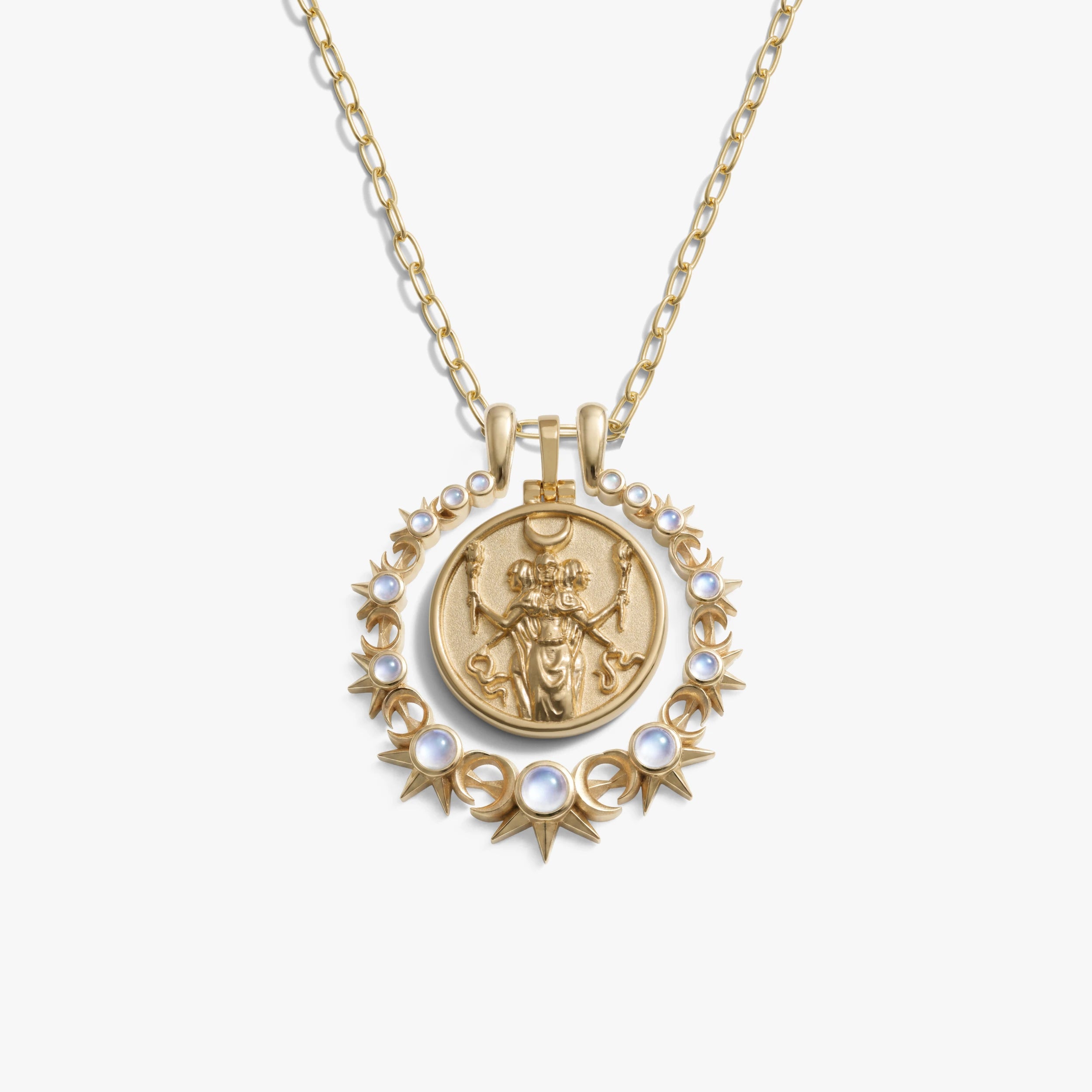 Awe Inspired Necklaces 14K Gold Vermeil / Hecate / 16'' - 18'' Triple Moon Goddess Halo Necklace Set