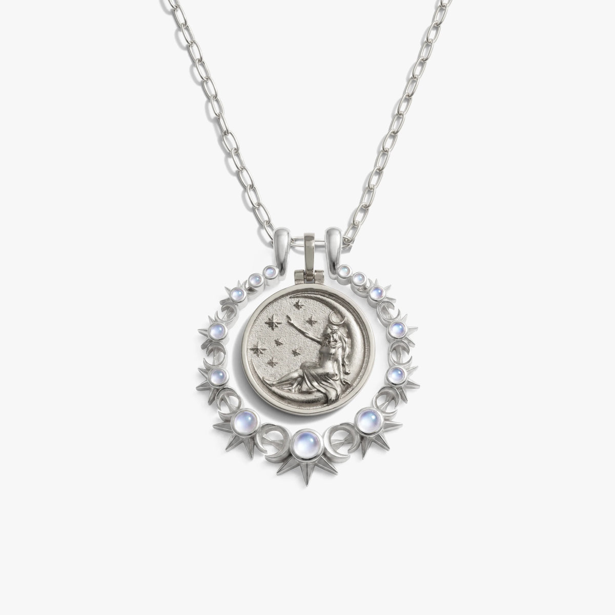 Awe Inspired Necklaces 925 Sterling Silver / Selene / 16'' - 18'' Triple Moon Goddess Halo Necklace Set