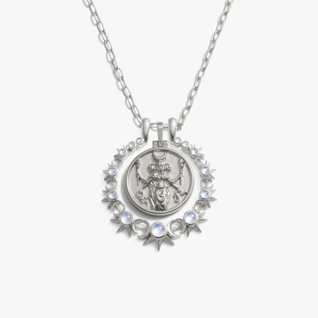 Awe Inspired Necklaces 925 Sterling Silver / Hecate / 16'' - 18'' Triple Moon Goddess Halo Necklace Set