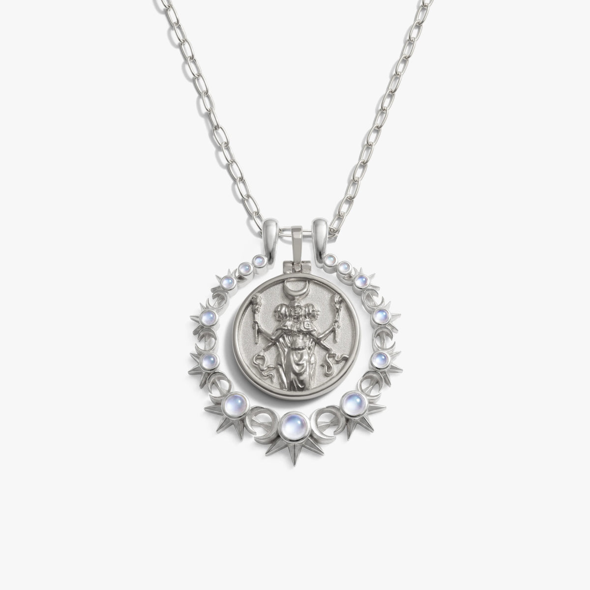 Awe Inspired Necklaces 925 Sterling Silver / Hecate / 16'' - 18'' Triple Moon Goddess Halo Necklace Set