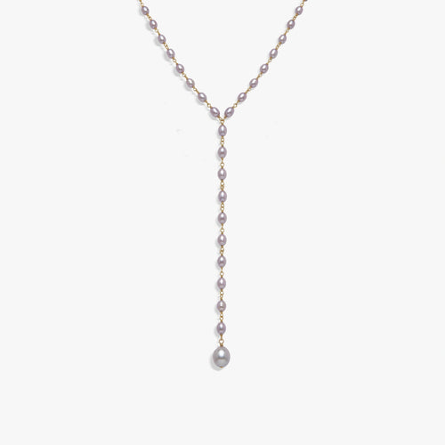 Awe Inspired Necklaces 14K Gold Vermeil / Lavender Pearl Damselfly Drop Pearl Lariat