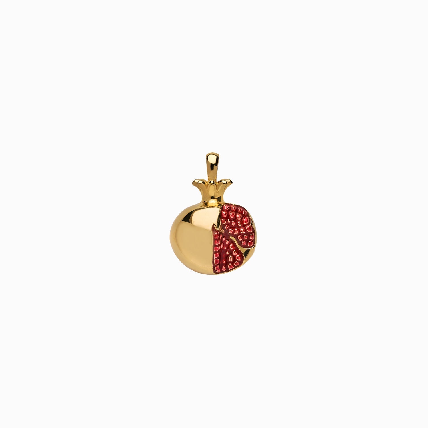 Product image of A gold plated Pomegranate Amulet pendant with red stones by Awe Inspired.