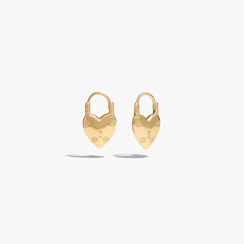 Awe Inspired Earrings 14K Gold Vermeil / Pair Padlock Heart Huggies