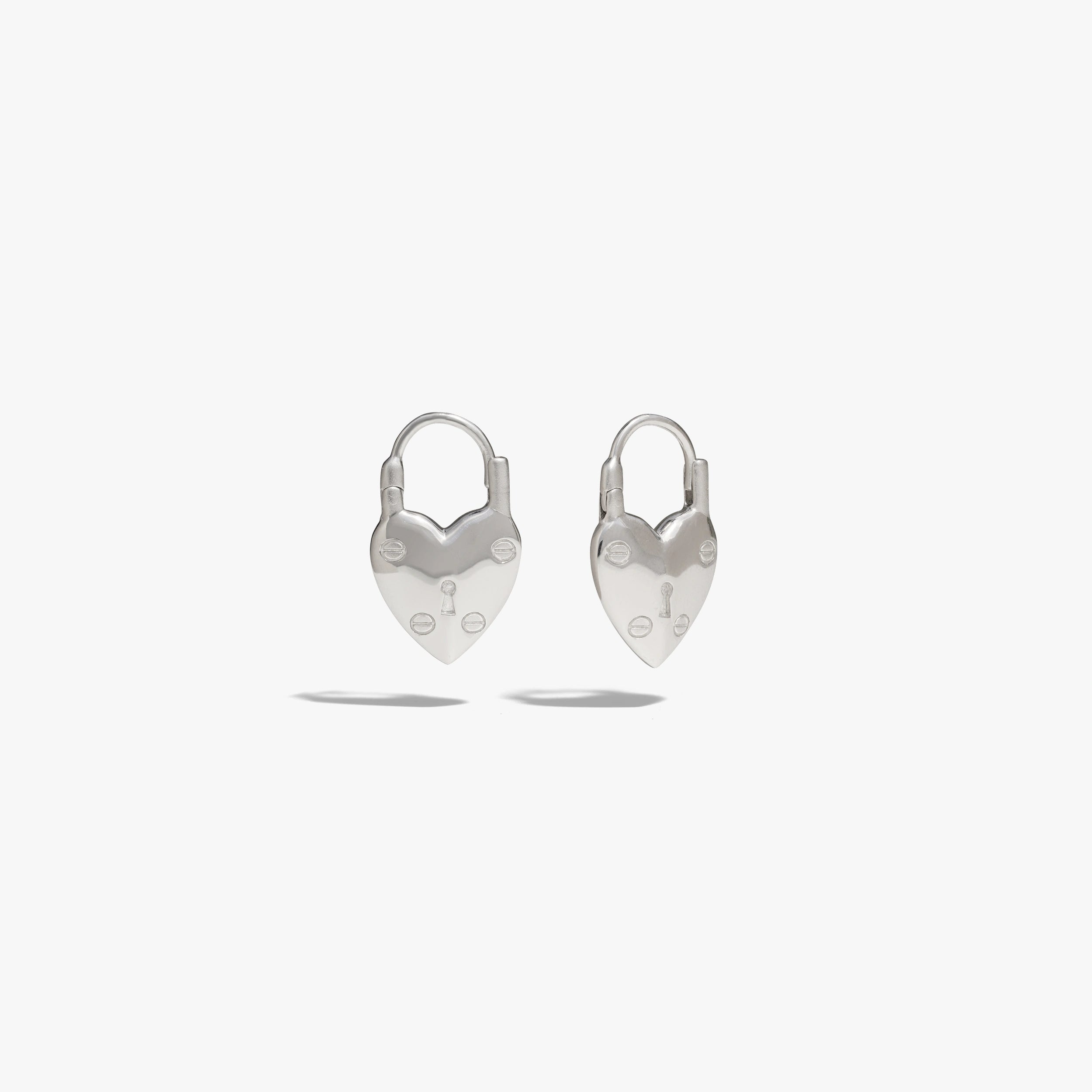 Awe Inspired Earrings 925 Sterling Silver / Pair Padlock Heart Huggies