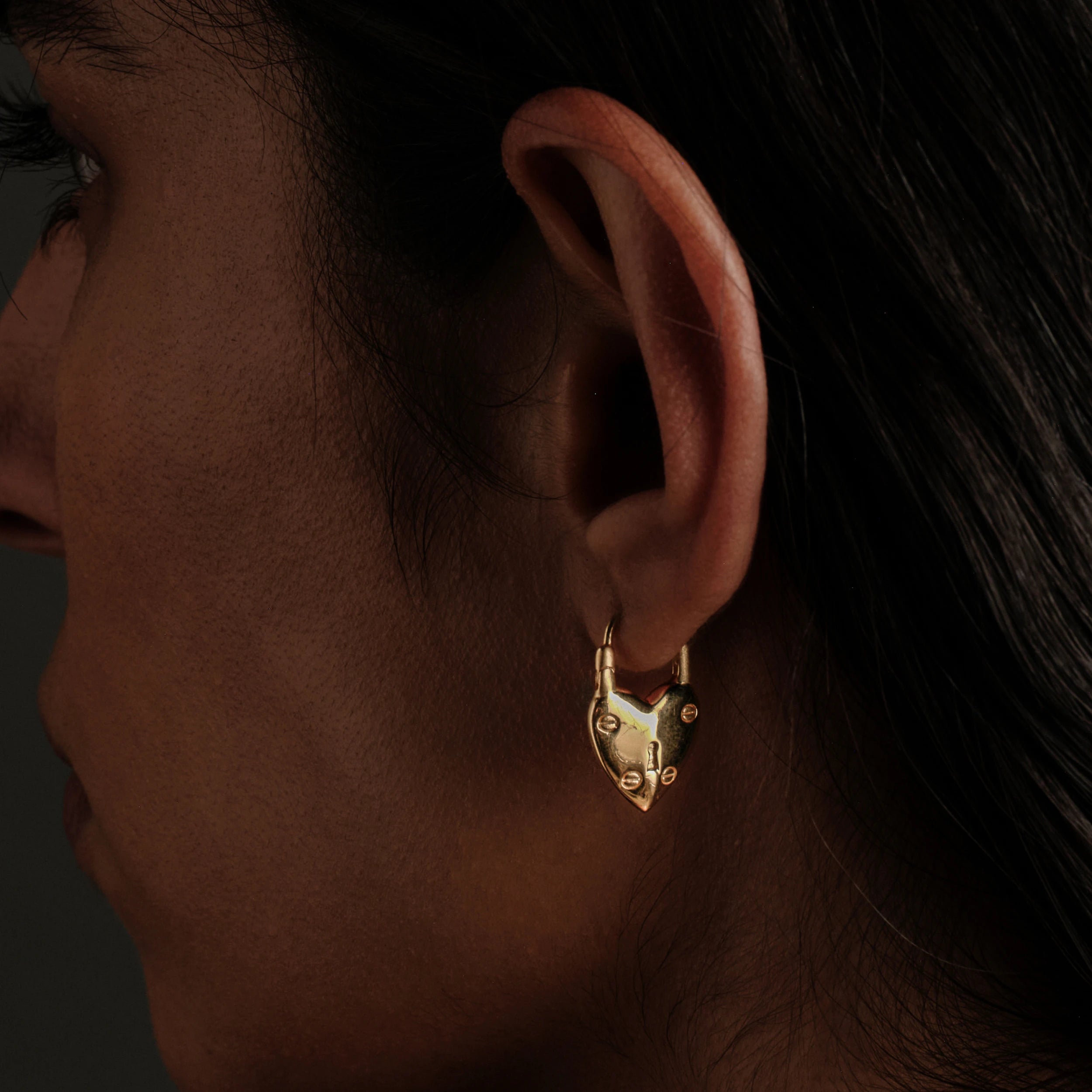 Awe Inspired Earrings Padlock Heart Huggies