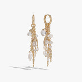 Awe Inspired Earrings 14K Gold Vermeil / Pair Pearl & Crystal Quartz Dynamic Huggie