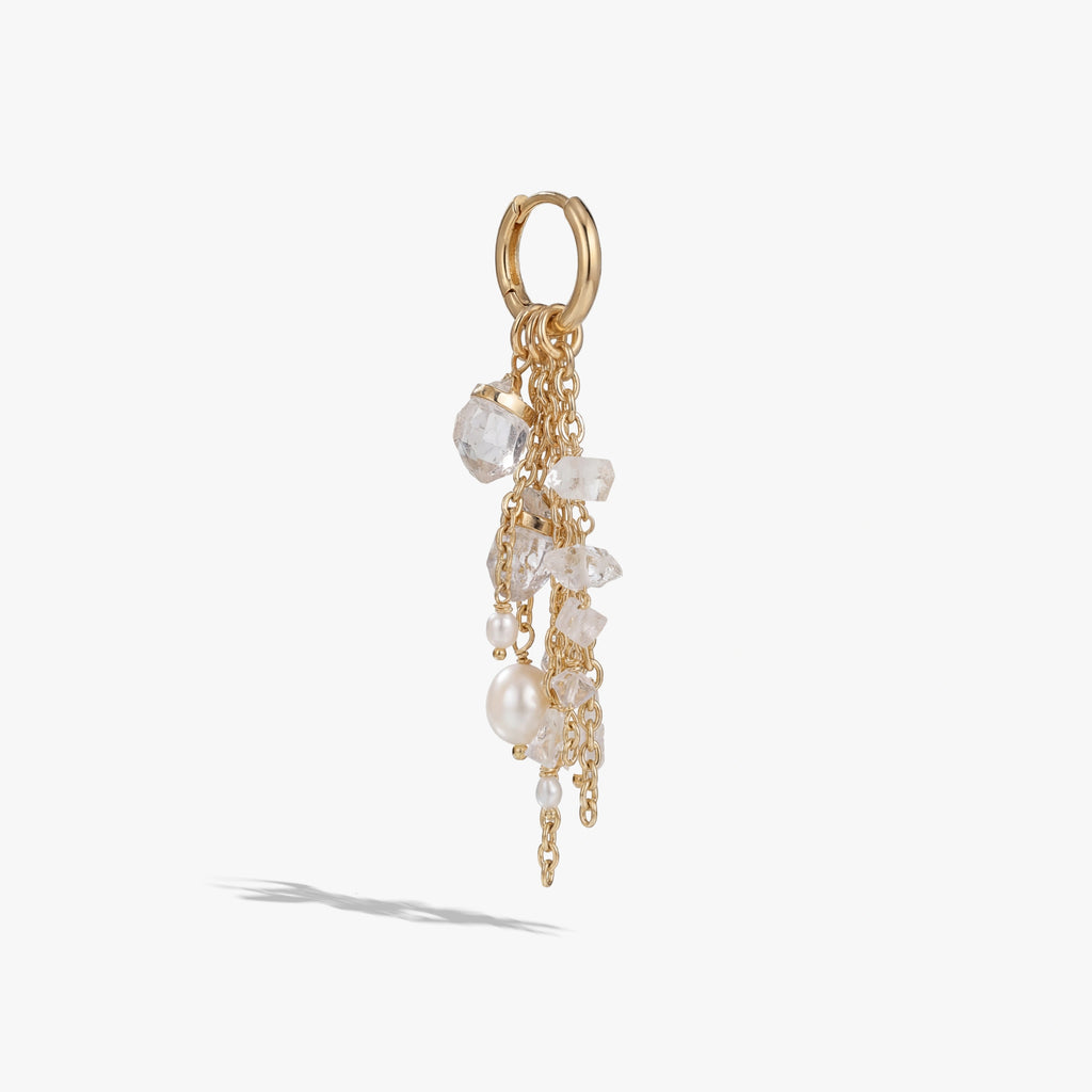Awe Inspired Earrings 14K Gold Vermeil / Single Pearl & Crystal Quartz Dynamic Huggie