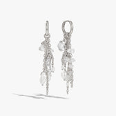 Awe Inspired Earrings 925 Sterling Silver / Pair Pearl & Crystal Quartz Dynamic Huggie