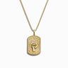 The Pro Roe Dog Tag Necklace by Awe Inspired showcases a gold pendant with a raised fist, surrounded by rays and engraved with the text, "Freedom Warrior," symbolizing liberty and sisterhood.