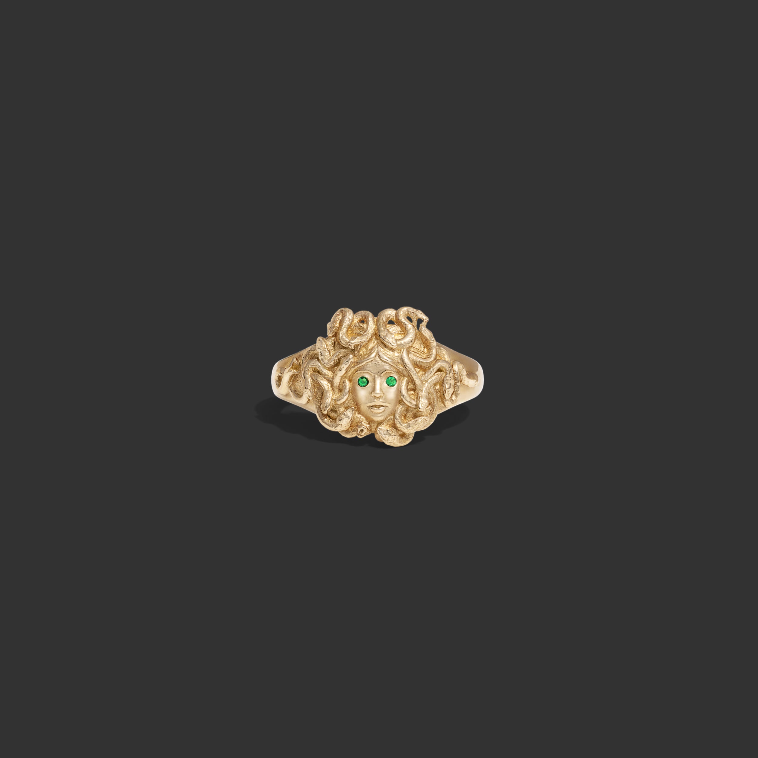 Awe Inspired Rings 14K Yellow Gold / 5 Emerald Medusa Signet Ring