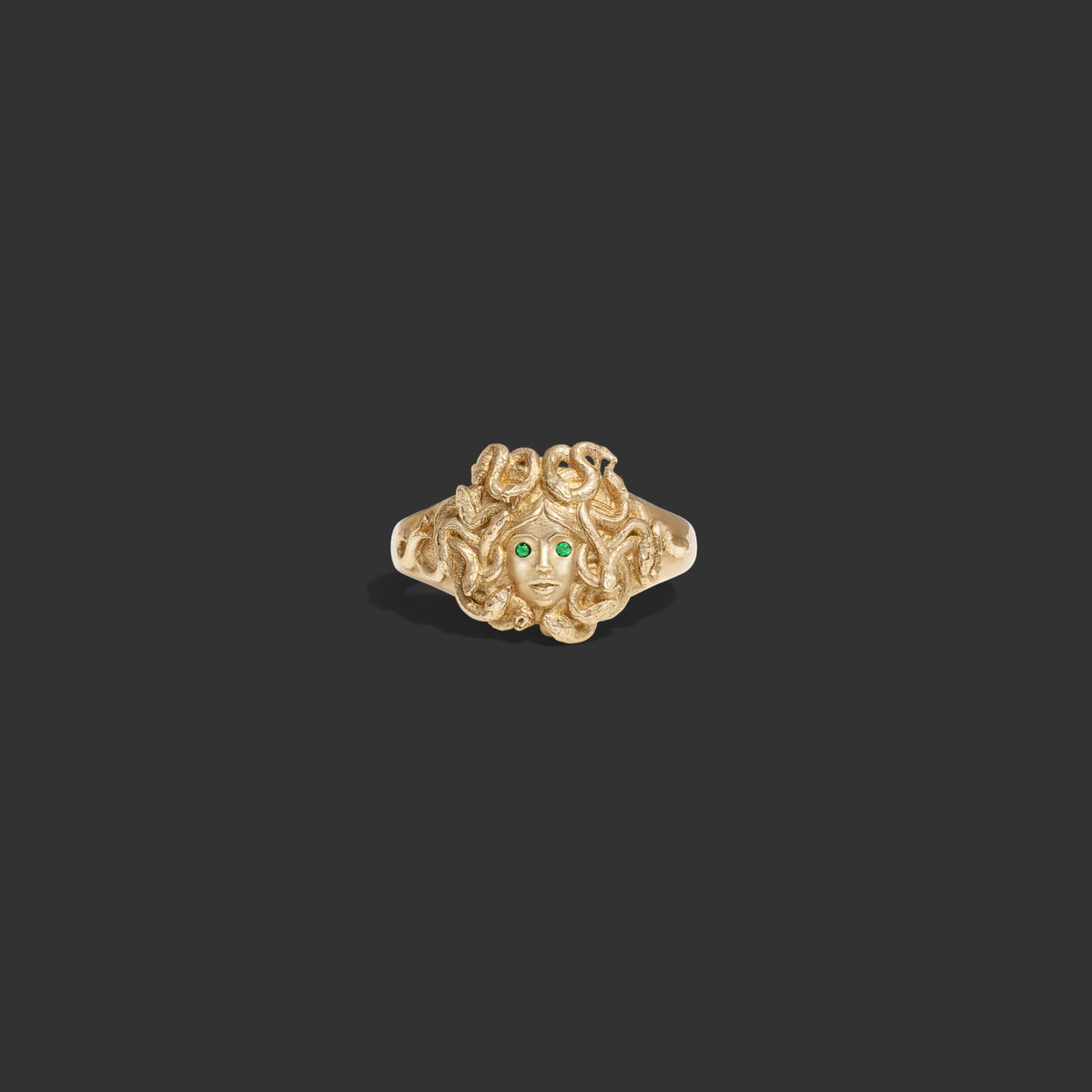 Awe Inspired Rings 14K Yellow Gold / 5 Emerald Medusa Signet Ring