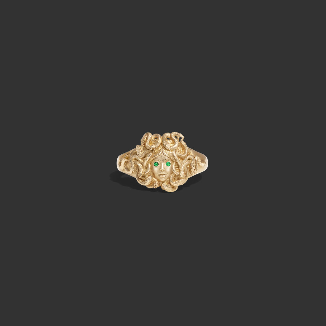 Awe Inspired Rings 14K Yellow Gold / 5 Emerald Medusa Signet Ring