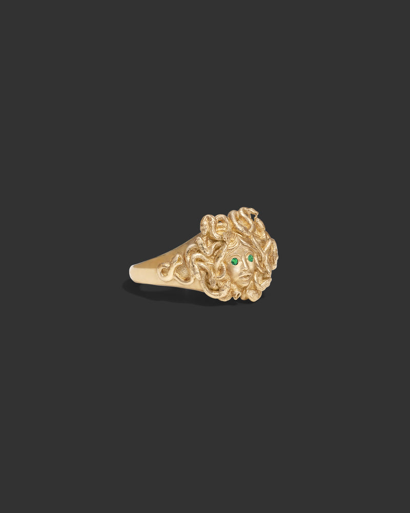 Awe Inspired Rings Emerald Medusa Signet Ring