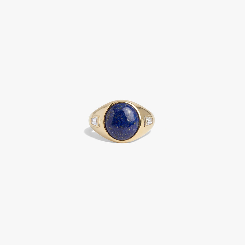 Awe Inspired Rings 14K Gold Vermeil / Blue Lapis / 6 Future Artifact Gemstone Signet Ring
