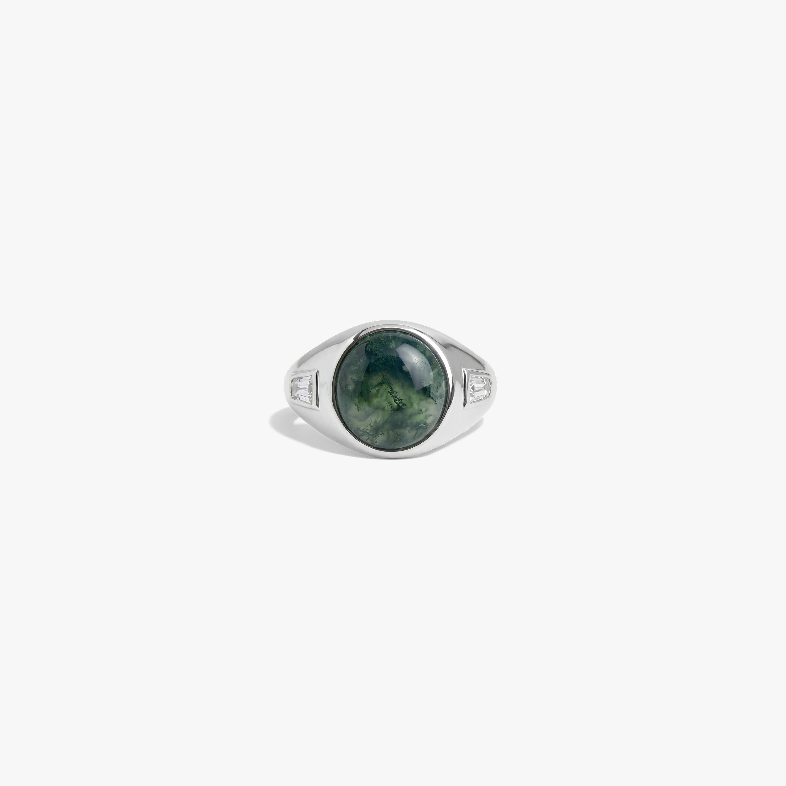 Awe Inspired Rings 925 Sterling Silver / Moss Green Agate / 6 Future Artifact Gemstone Signet Ring