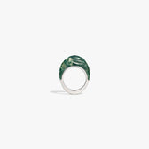 Awe Inspired Rings 925 Sterling Silver / Moss Green Agate / 6 Carved Wave Ring