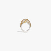 Awe Inspired Rings 925 Sterling Silver / Rutilated Quartz - Gold / 6 Carved Wave Ring